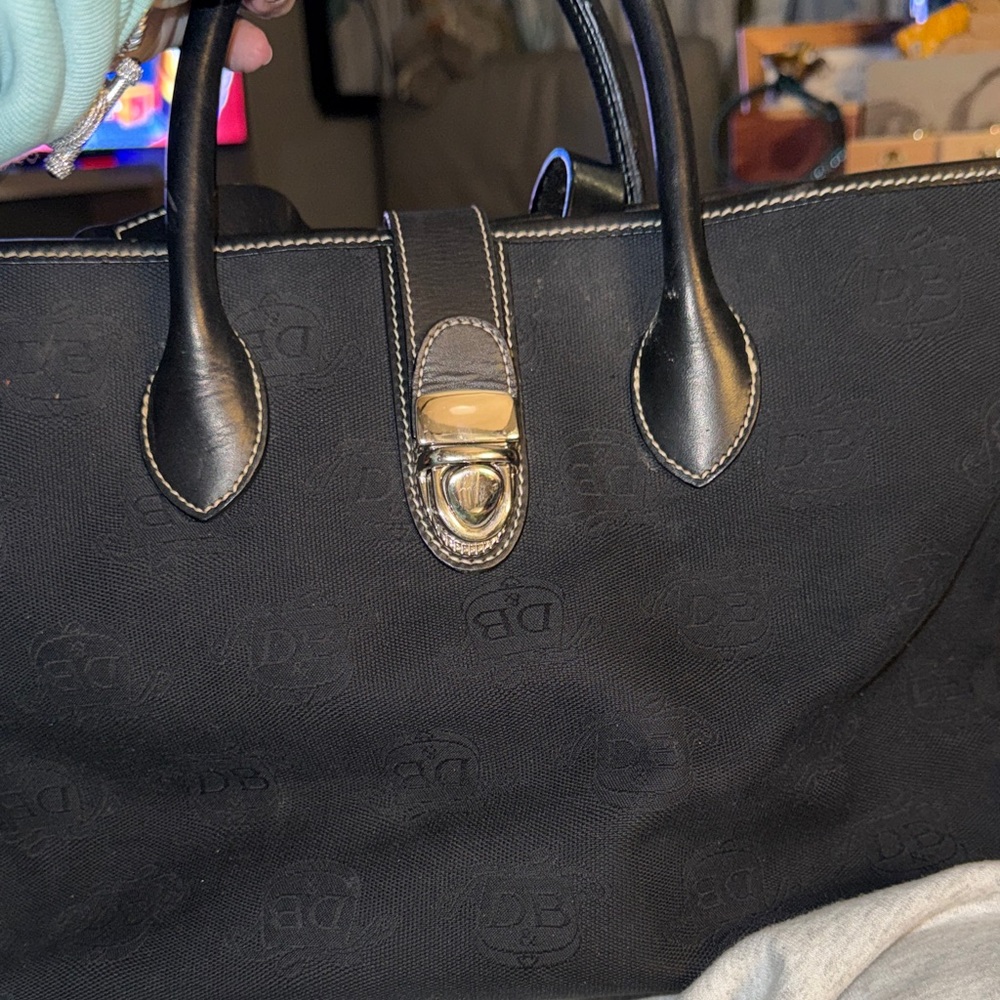 Dooney & Bourke Black Canvas Tote with Leather Accents